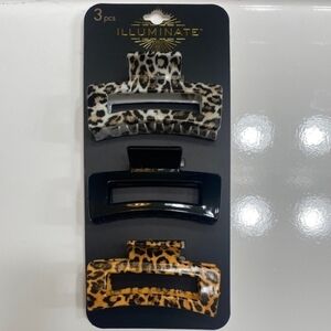 Set of 3 Leopard Print and Black Claw Clips